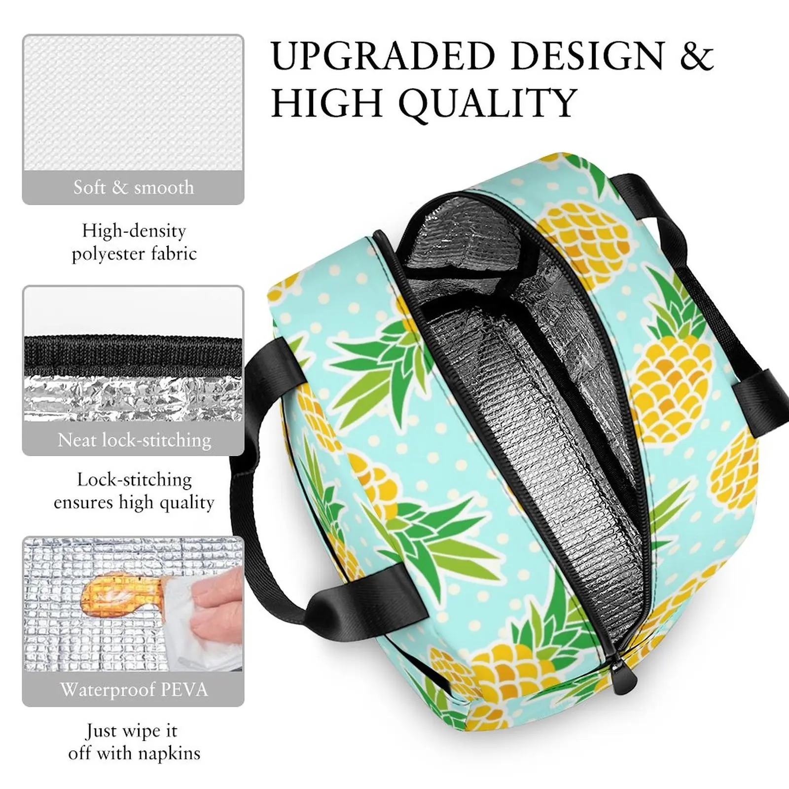 Custom Pattern Tote Lunch Bags for Women White Dot Blue Print Portable Meal Bag Picnic Travel Breakfast Box Office Work School