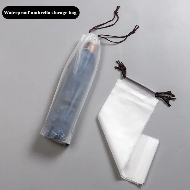 Matte Translucent Plastic Bag Umbrella Storage Bag Reusable Portable Umbrella Drawstring Storage Cover Home Organizer