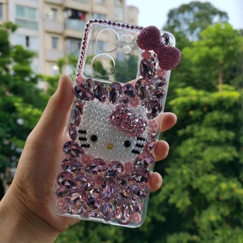 Hello Kitty Rosa Diamant Schleife Niedliche Handyhülle für Oppo Reno14 15Pro 14F 14FS Reno13 13Pro 13FS Reno12 Reno11 Reno10 9 Mädchen Cover