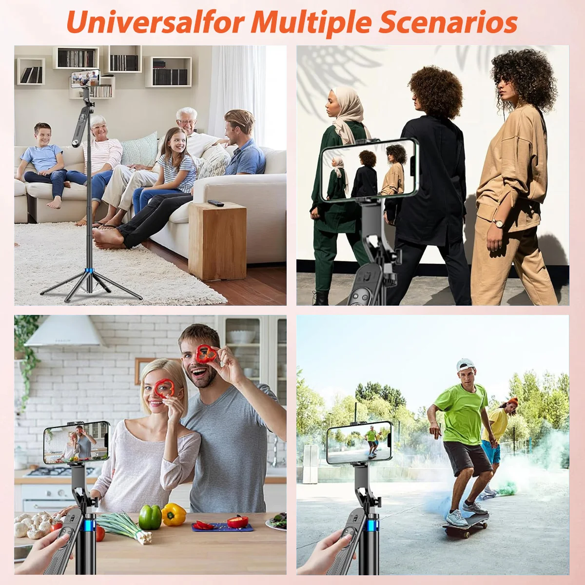 1.8M Selfie Stick Tripad Bluetooth Extendable Four Legged 360 Rotation Selfie Sticks Phone Holder for Travel Live Streaming