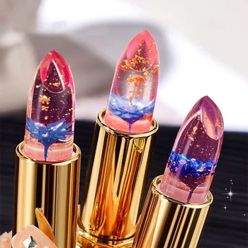 Transparent Flower Infused Lipstick, Gold Foil Jelly Lip Gloss for Long-lasting Hydration & Pink Tint 1