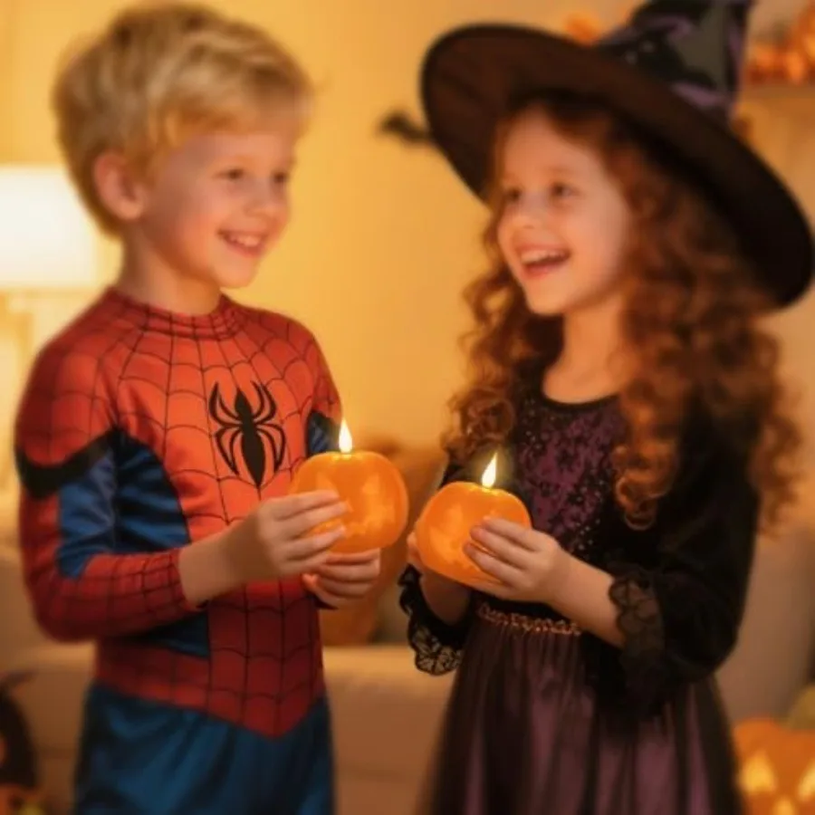 Halloween Rechargeable Flameless Candle with Timer Remote Control LED Realistic Wax Effect Pumpkin Lamp for Spooky Decor Ideal