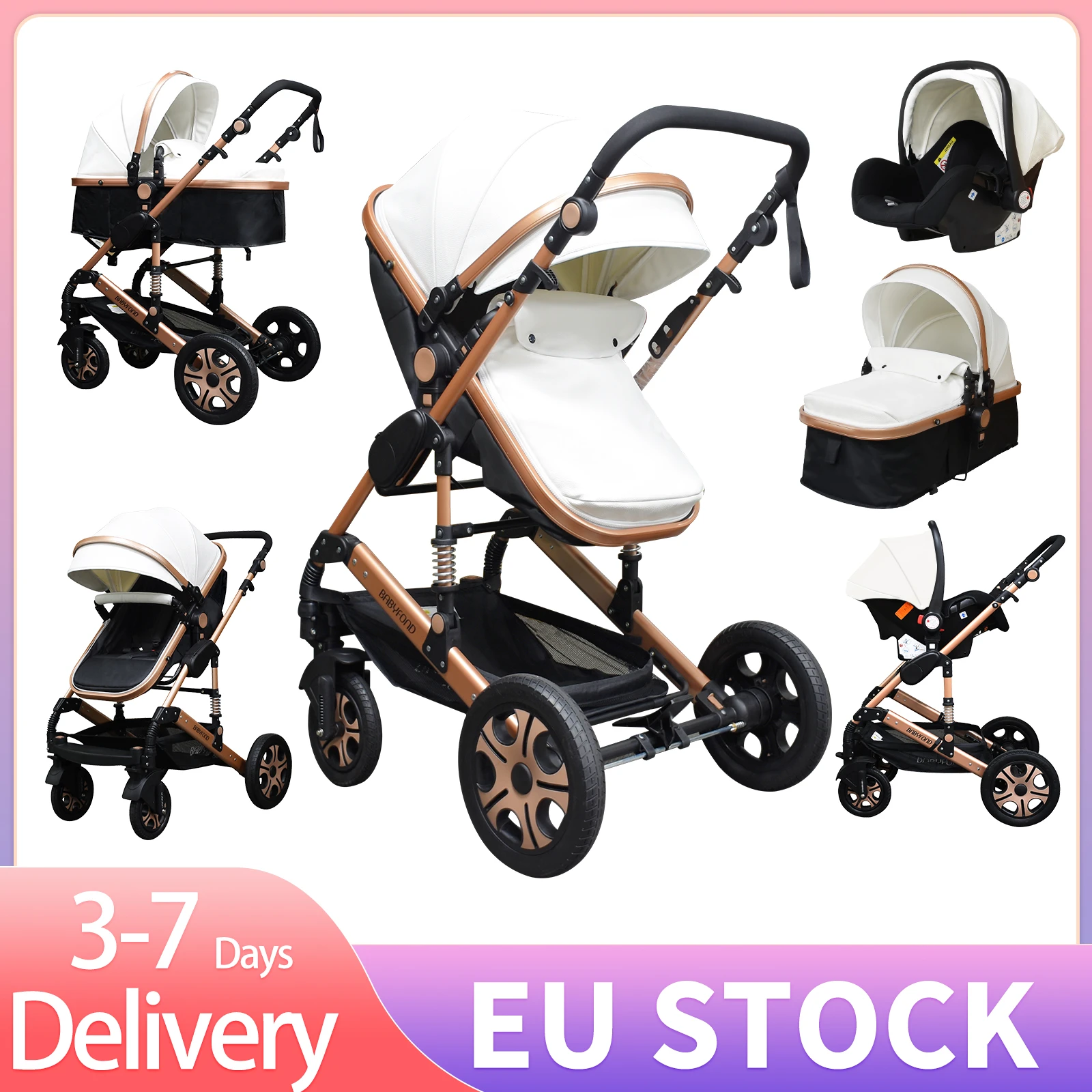 Babyfond Kinderwagen 3 In 1 Hoge Landschap Baby Winkelwagen Pu Lederen  Kinderwagen Met Autostoel 2 In 1 Luxe kinderwagen Ce Veiligheid|Four Wheels  Stroller| - AliExpress