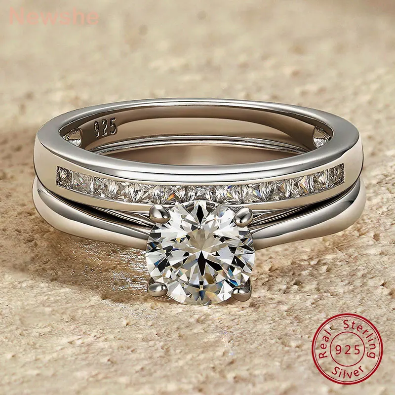 Newshe 925 Silver Engagement Ring Wedding Band White Yellow