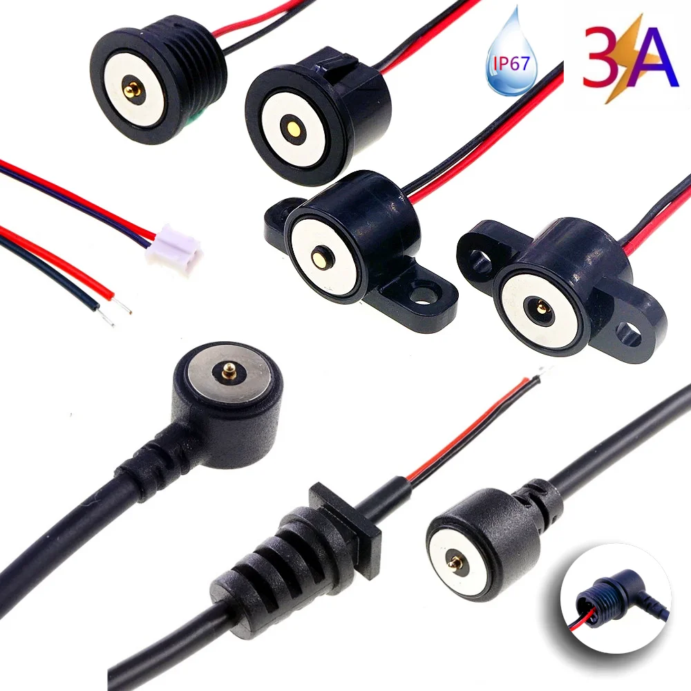 1 Sätze Hochstrom-Pogo-Pin-Magnetstecker, offener Draht, M12-Stromladung, wasserdichtes Pad, 3 A, 12 V, Panelmontage