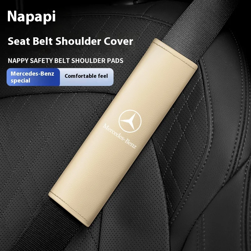 Car Leather Seat Belt Shoulder Protector for Mercedes Benz A C E S G Class GLC CLE CLA GLB GLS W177 W205 W213 W222 X167 AMG seat belt protection seat belt covers seat belt protector safety belt shoulder guard car seat belt accessory car accessories