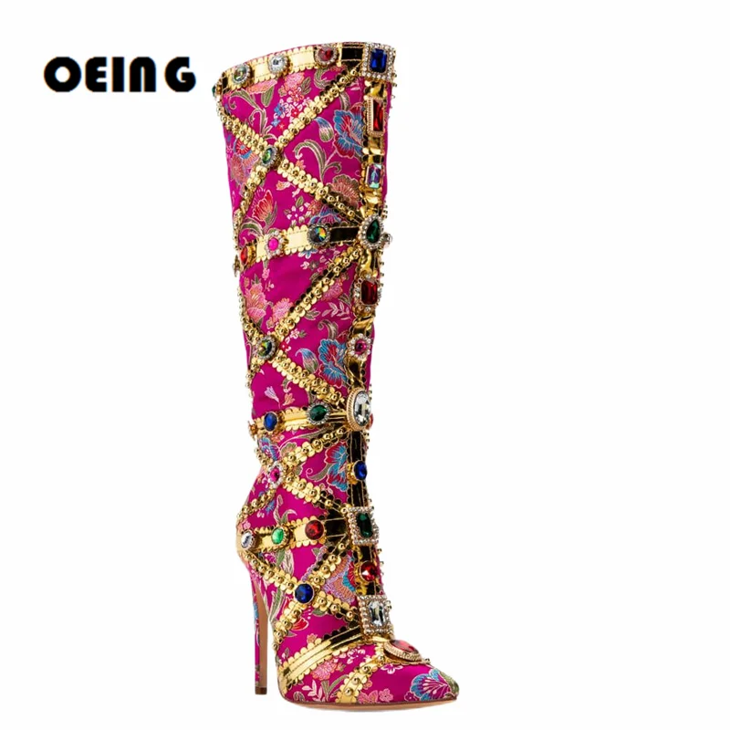 Knee High Boots Women Satin Knee High Boots Satin Stiletto Botas