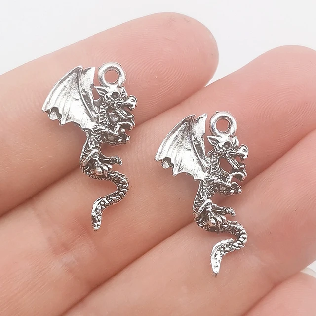 10pcs 25x15mm Alloy Silver Color Flying Dragon Charms Pendant