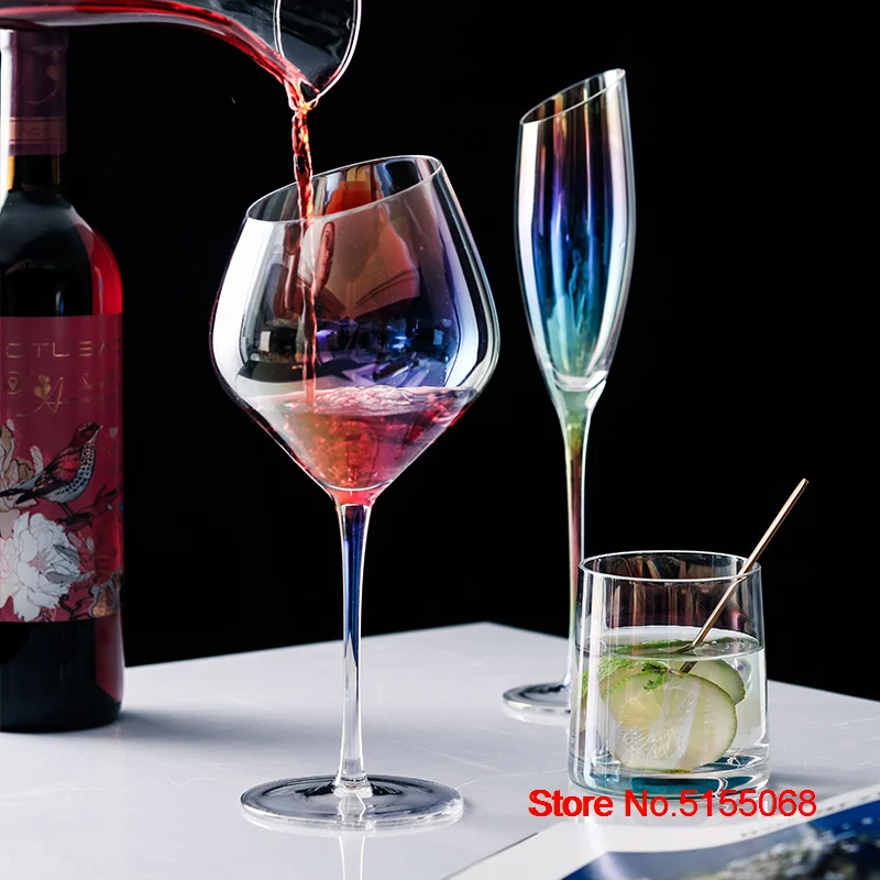 Fancy Nordic Glass Cup Set Bevel Wine Cocktail Glass Whiskey Champagne  Luxury Tacas De Vidro Para Vinho Colored Goblet Glasses