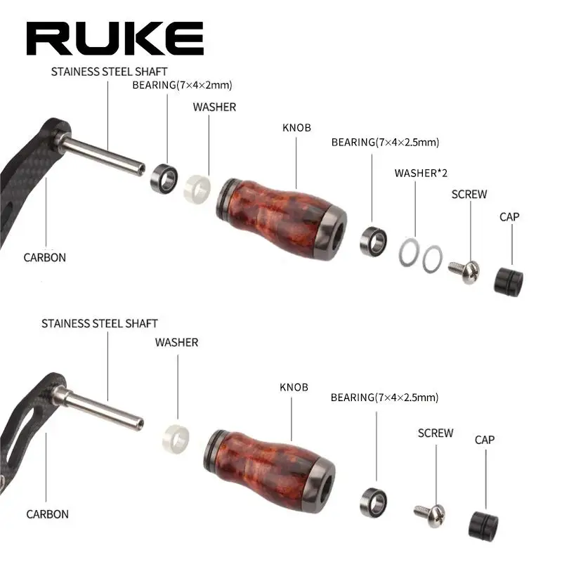 Ruke Fishing Spinning And Water-drop Fishing Reel Handle Accessory Red Sandalwood Material  For S/D  For Knob DIY High Quality