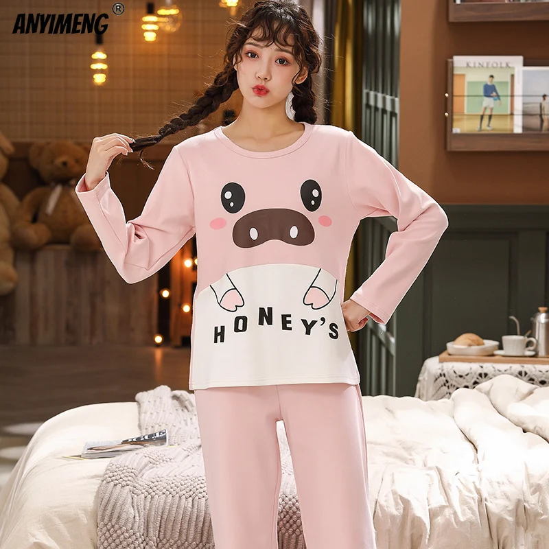 mens pjs sale His and Hers Pajamas Fashion Matching Pyjamas Long Sleeved Cartoon Printing Fall Winter Big Size Youth Couple's Pijama Sleepwear red silk pajamas Men's Sleep & Lounge