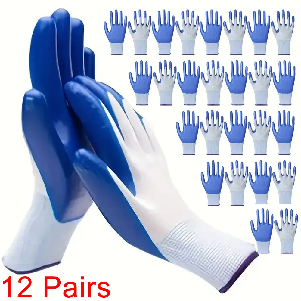 12 Pairs Thin Latex Non-slip Wear-resistant Work Gloves, Rubber Dip Glue Rubber Skin Thickened Thin Gloves, Labor Protection