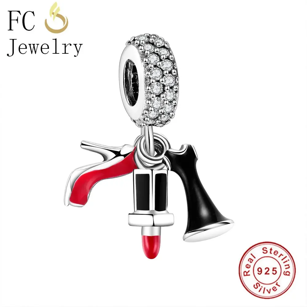 

FC Jewelry Fit Original Pan Charms Bracelet 925 Sterling Silver Lipstick High Heel Dress Bead Pendant Dangle Berloque 2019