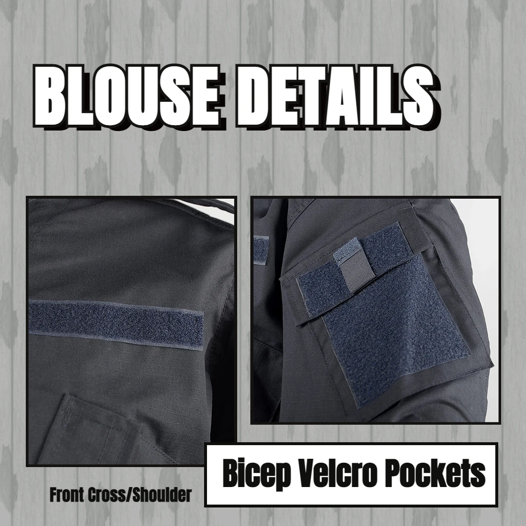 Navy Blue Workwear Ribstop Cargo Pants Blouse Suits Men's Uniform With Hat 3