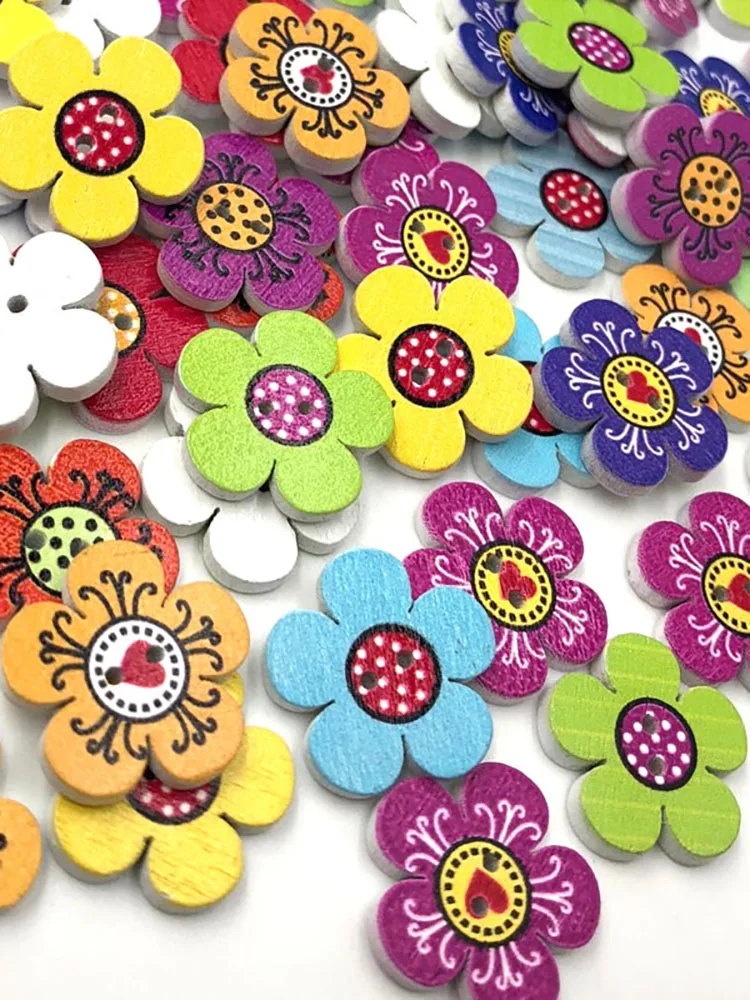 50/100pcs Mix color Flowers Wooden Buttons Fit Sewing Scrapbooking decoration 20mm WB482 3
