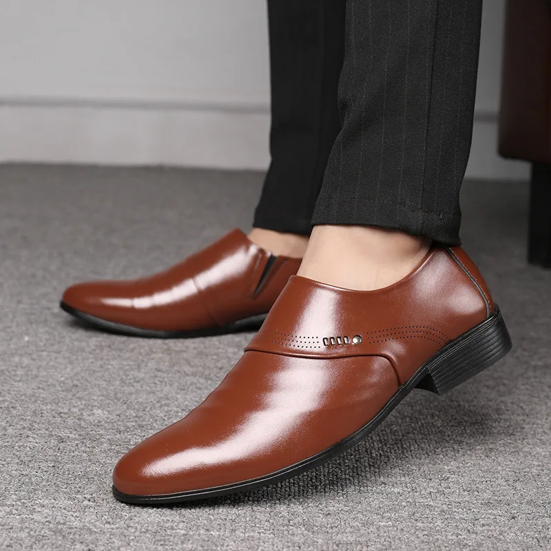

Spring Men Leather Shoe Carved Business Formal Dress British Style Large Size Men Shoe Hollowed Out Perforated Men Shoe