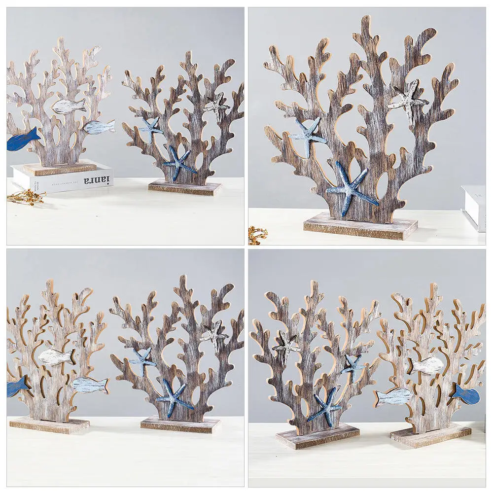 1Pcs 지중해 스타일 산호 나무 장식 공예품 창조적 인 홈 데스크탑 장식품 경량 비 손상 베이스 실내 실외