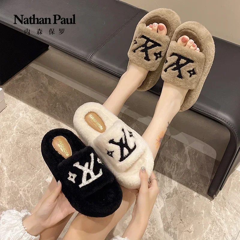 women's slippers solid color fluffy slippers women's winter fashion shoes thickened warm floor cotton women slippers