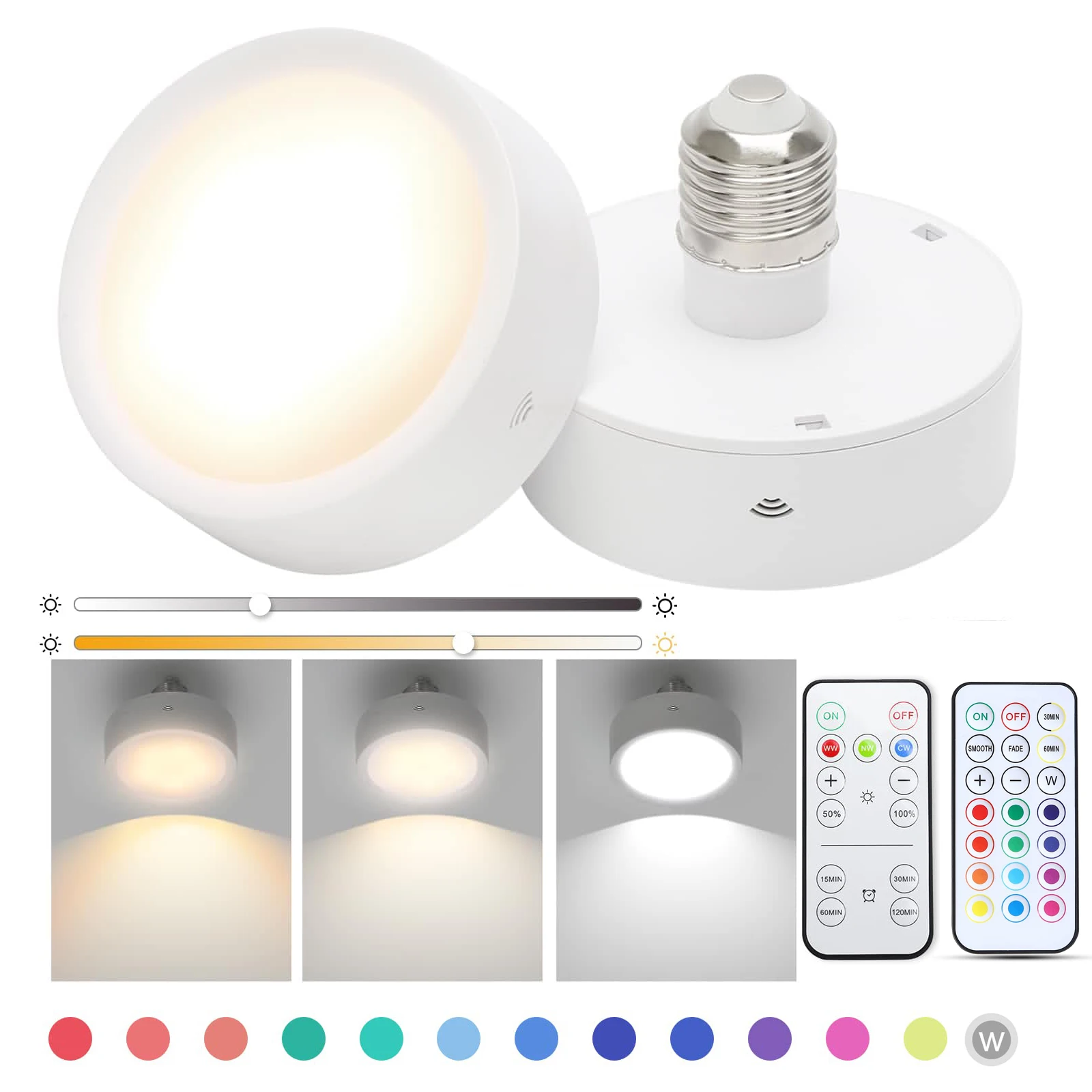 Battery Operated Light Bulbs with Remote, Battery Powered LED Puck Lights  with E26 Screw In, AA Battery Wireless Light Bulb for Non Electric Wall  Sconce,Pendant 