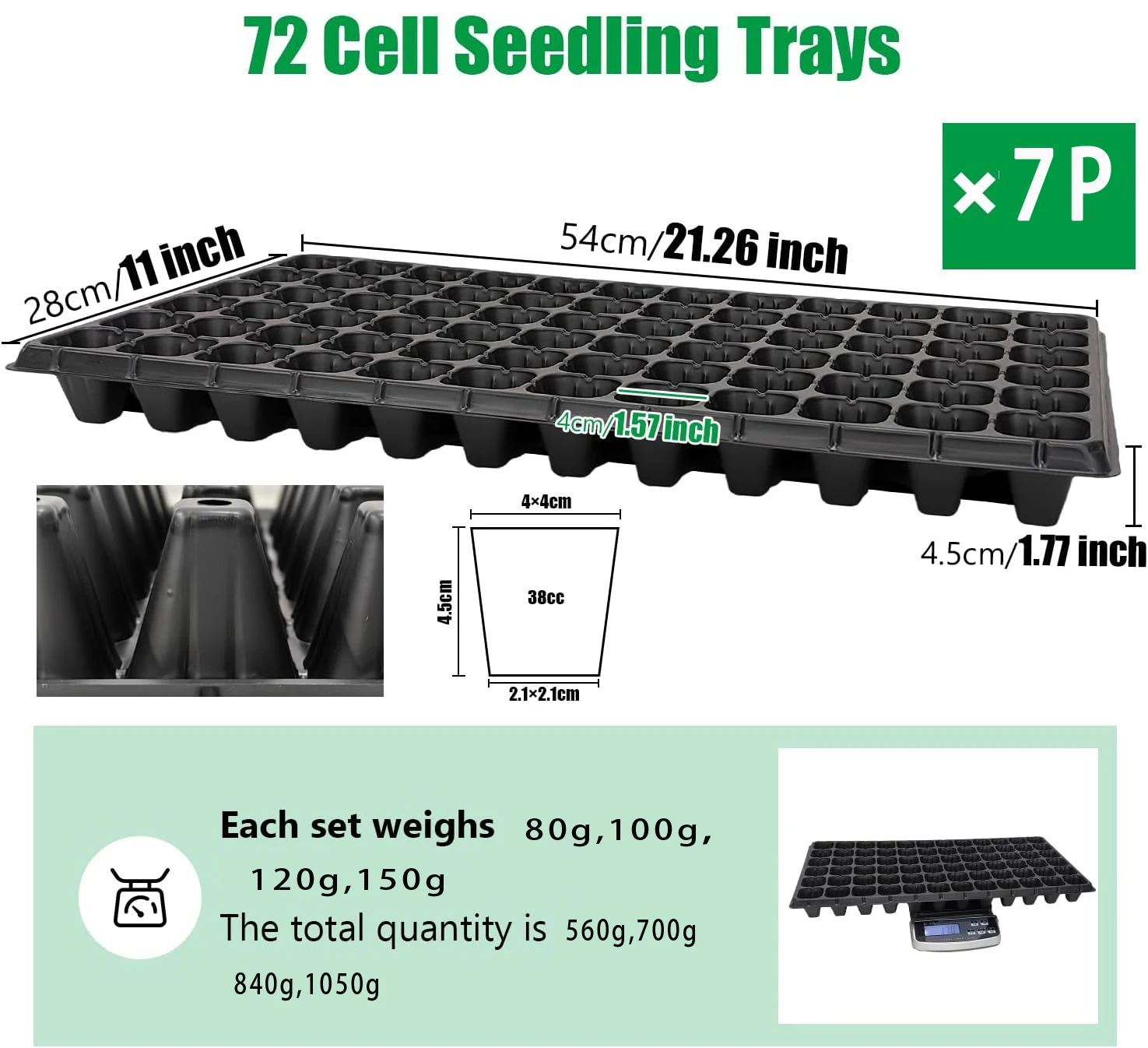 5Pcs 72Cell Seed Starter Tray Growing Starting Gardening Germination Tray with Drain Holes for Plant Seeds Propagation