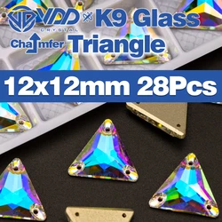 Premium K9 Glass Sew-On Rhinestones - Top Quality Crystal AB Flatback Stones for Clothing and Wedding Accessories (Triangle 12x12-28Pcs)