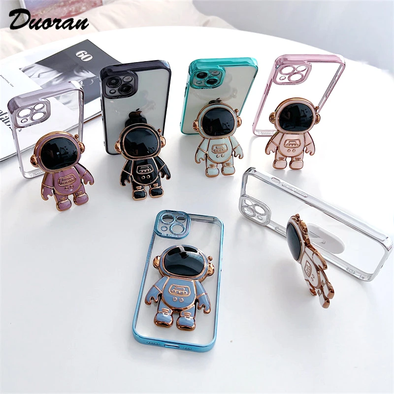 Transparent Astronaut Stand Phone Case For iPhone 13 11 Pro Max 12 Mini X XS XR 6 6S 7 8 Plus SE 2020 Lens Protection Soft Cover best buy magsafe charger