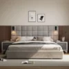 King Platform Bed Frame with Headboard,Elegant Velvet Upholstered Bed with Grid Pattern Padded Headboard,Easy Assembly,Grey 1