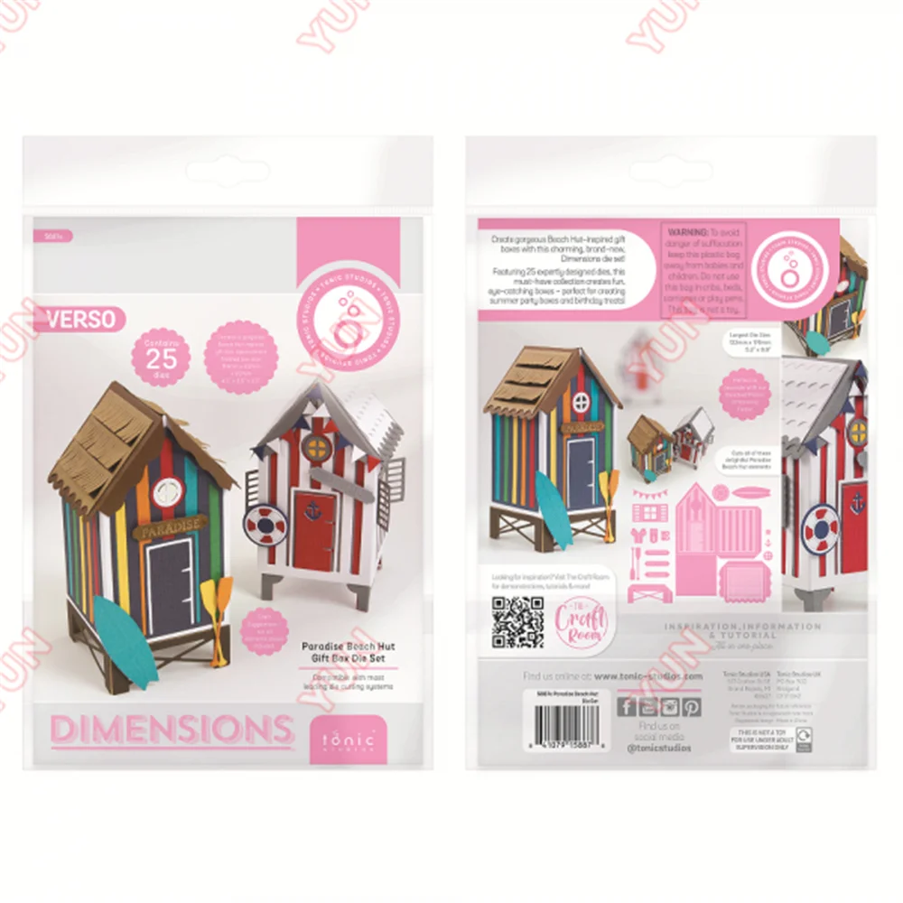 2025 새로운 다이 및 스탬프 파라다이스 비치 오두막 선물 상자 다이 세트 우표 DIY Scrapbooking 인사말 카드 장식 수제 금형