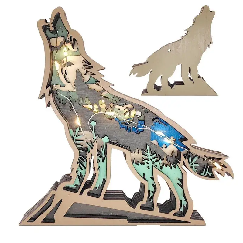 Wolf Decorations For Home Wooden Wolf Desktop Ornament Animal Wolf