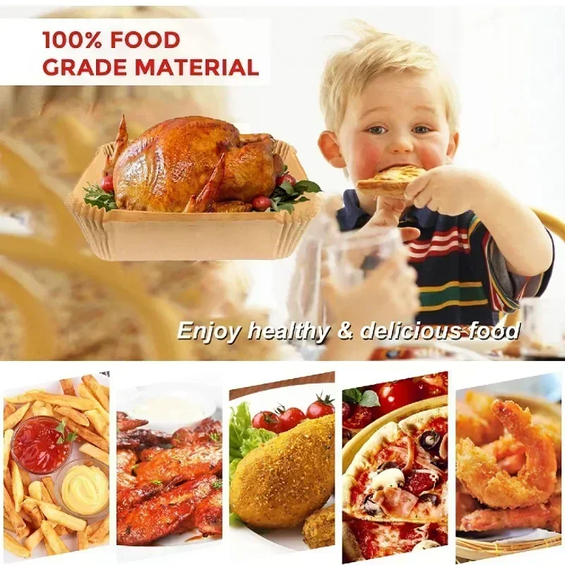 Air Fryer Liners Silicone Baking Mat Air Fryer Accessories Air Fryer Baking Tray Air Fryer Silicone Tray Air Fryer Mold 50/100PCS Disposable Paper Tray Non-Stick Mat Baked Square Round