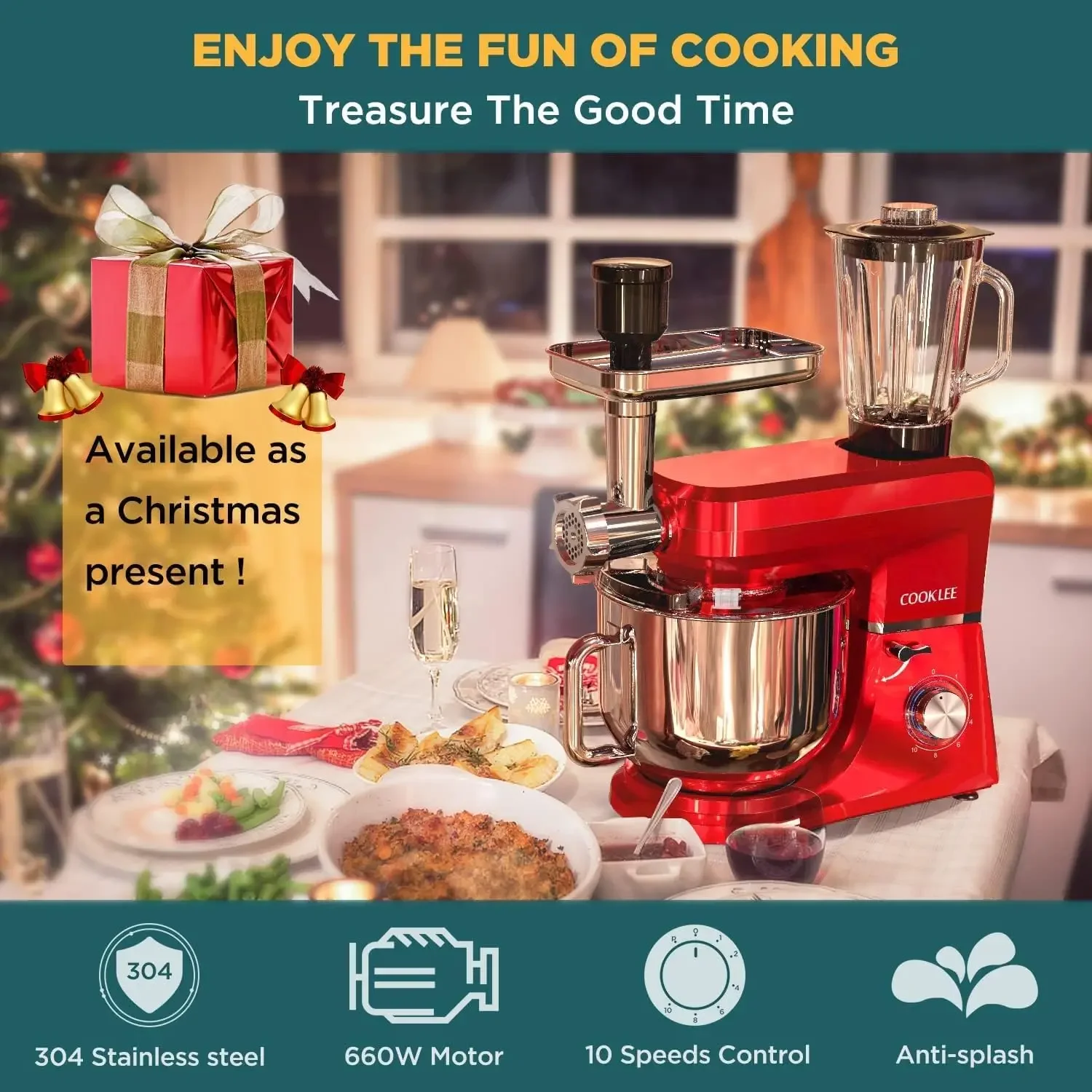 6-IN-1 Stand Mixer, 8.5 Qt. Multifunctional Electric Kitchen Mixer with 9 Accessories for Most Home Cooks, SM-1507BM, Ru 5