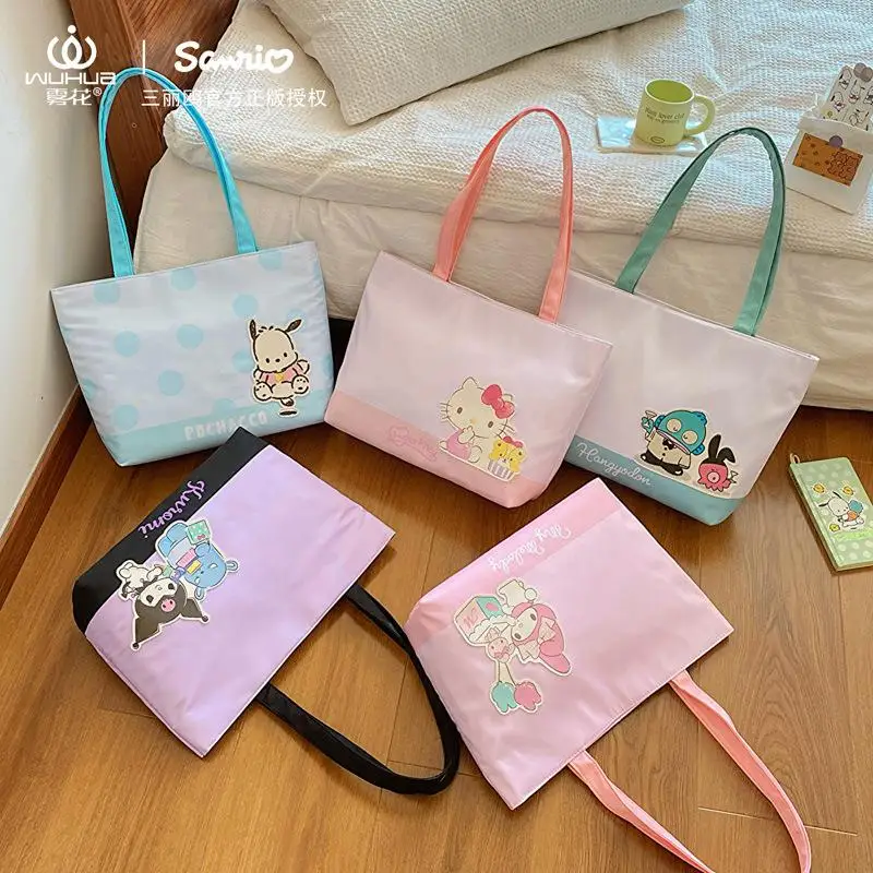 

Холщовая Сумка Hello Kitty Kawaii аниме Sanrio, водонепроницаемая сумка для туалетных принадлежностей, мультяшный принт Kuromi My Melody, милая сумка через плечо