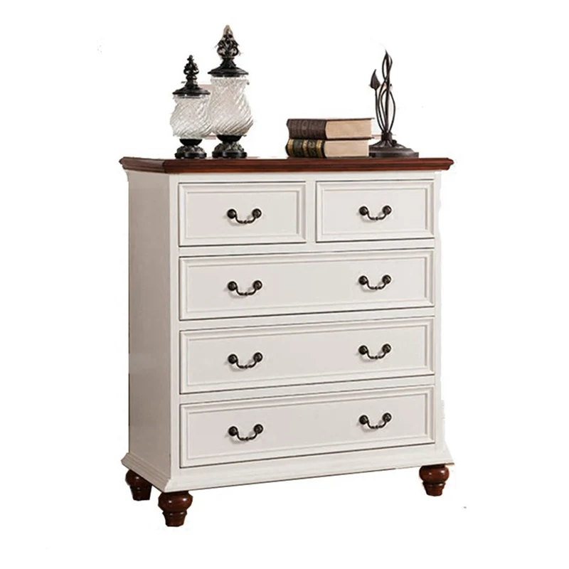 

Chest of Drawers Solid Wood American Country Entrance Cabinet Chest of Drawer Bedside Table Curio Cabinet White Locker