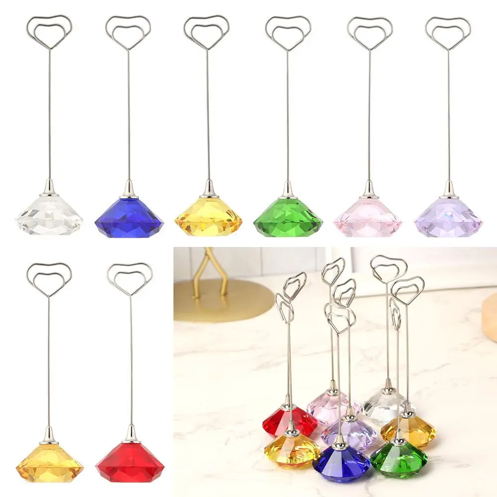 

Office School Supplies Table Numbers Holder Crystal Diamond Shape Photos Folder Card Holder Clamps Stand Postcard Clip