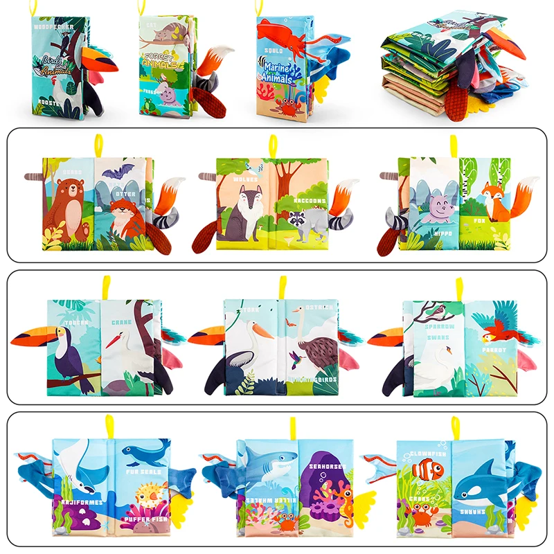 Baby Books Toys, Baby Books 0-6 Months, 3PCS Touch and Feel Cloth Crinkle Soft Books, Toys for 0-3-6-12-18 Months Infant Newborn 3