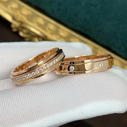 18K rose gold plated rings with stone double circle full stone senior lovers ring