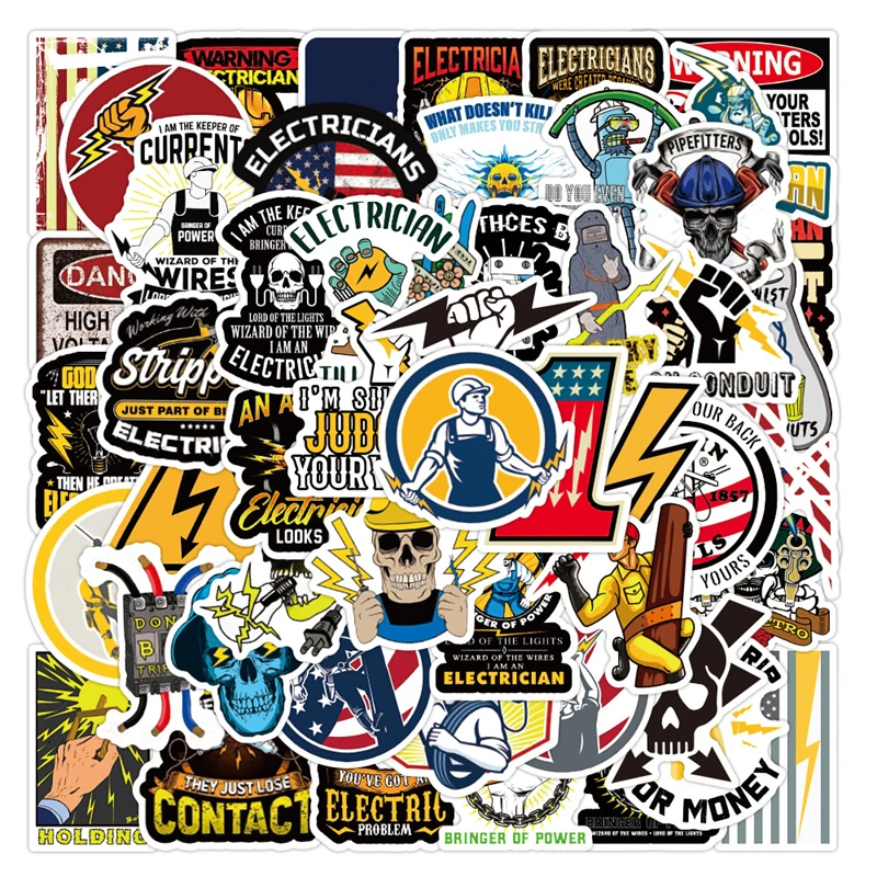 

50 PCS New Electrician Series Graffiti Cartoon Stickers Waterproof Luggage Computer Notebook Helmet Skateboard Cup Sticker
