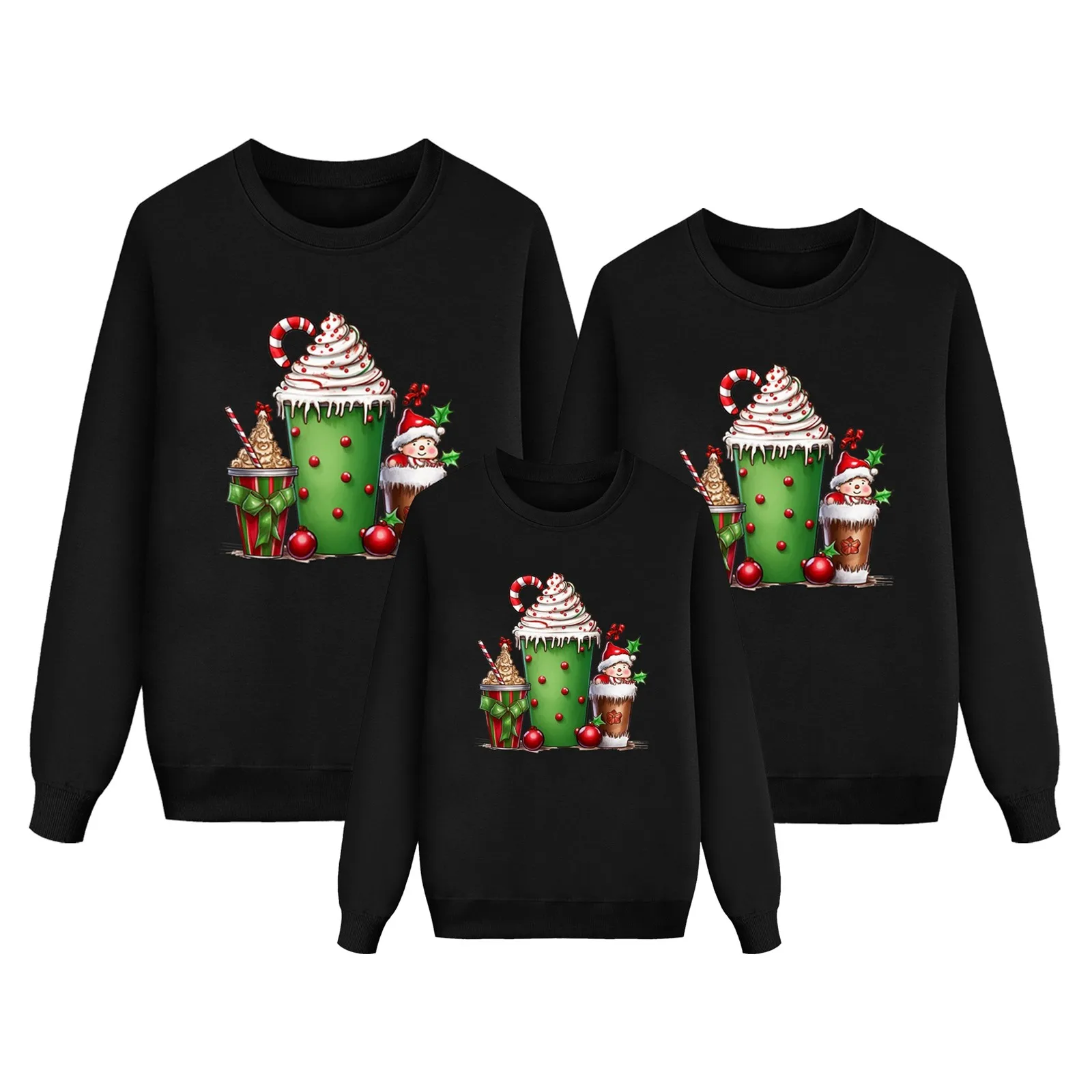 thumbnail image 5 of Suéter informal de manga larga con cuello redondo y aspecto familiar grueso con estampado navideño para toda la familia, 5 of 5