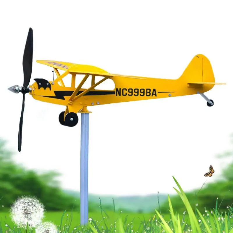 

Airplane Wind Spinner Weather Vane Garden Decor J3 Cub Wind Spinner Plane Outdoor Roof Wind Direction Indicator Yard Art Wind