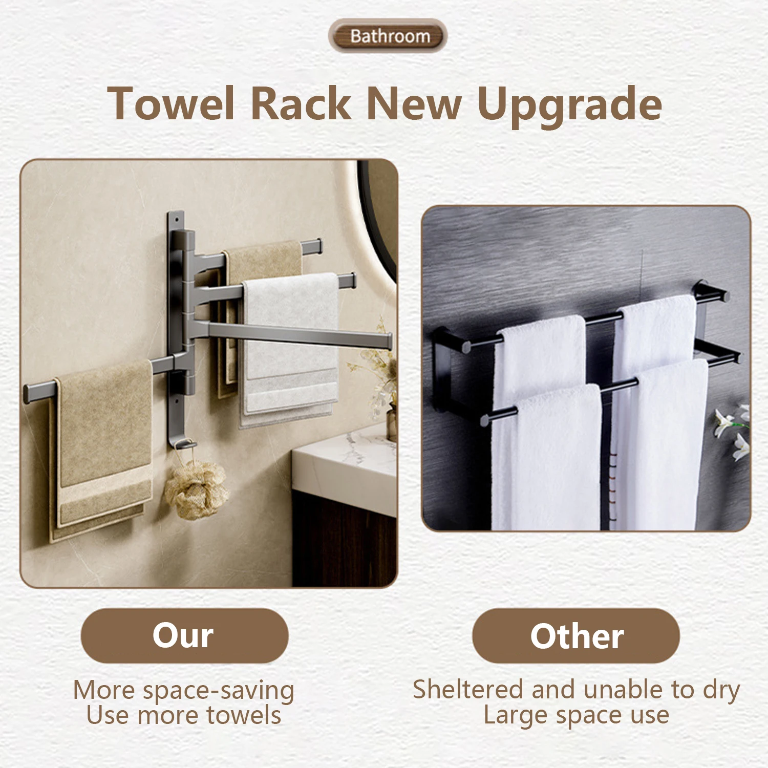 Bathroom Towel Rack Rotatable Towel Holder Space Aluminum 1/2/3/4/5-Bar Hanger Kitchen Kitchen Hanging Wall Mounted,towel holder,towel rack,bathroom facilities