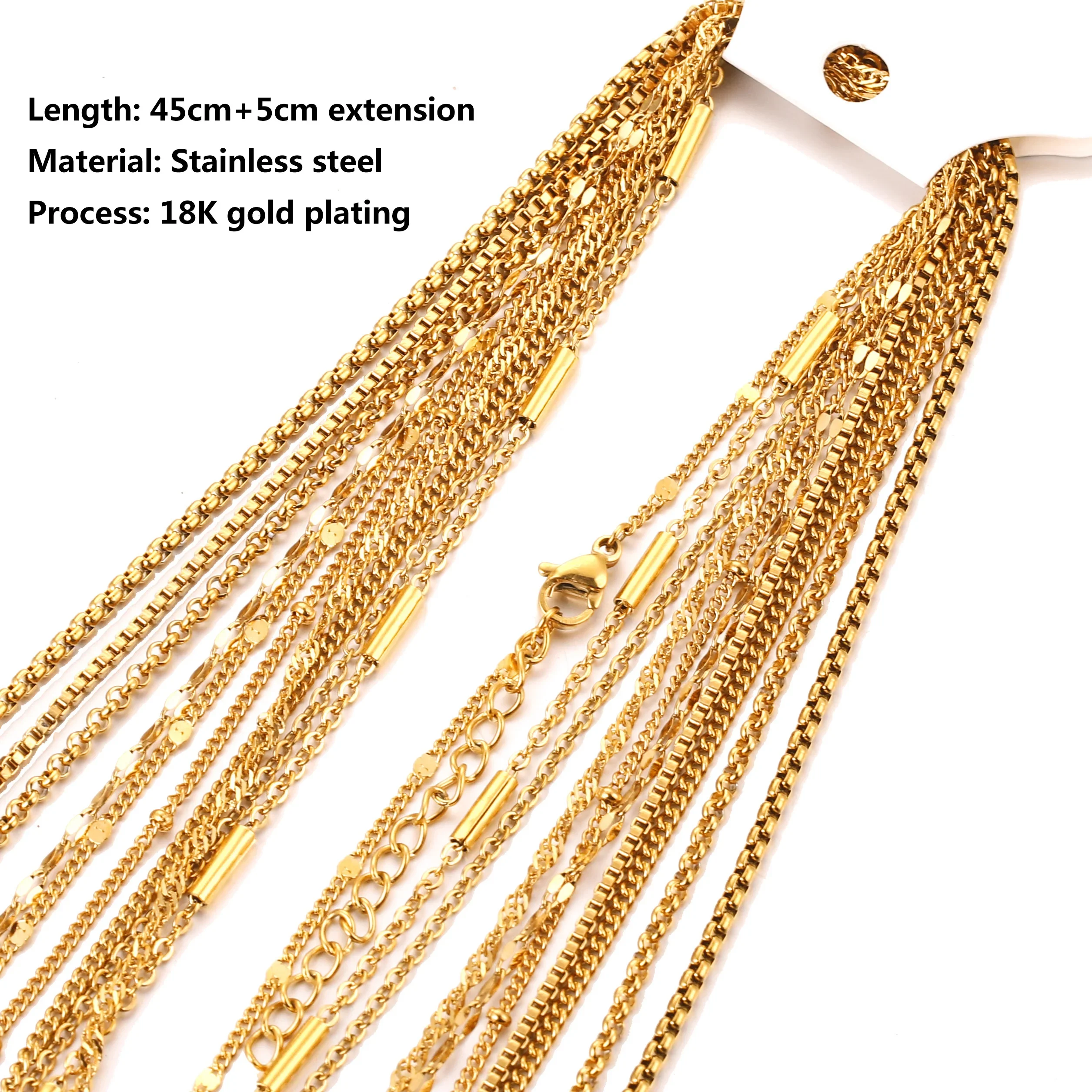 10 Catene Collana In Acciaio Inox 304 Tono Oro - Anelli Ovale, 1.9mm (17,7 Cm Per Base)