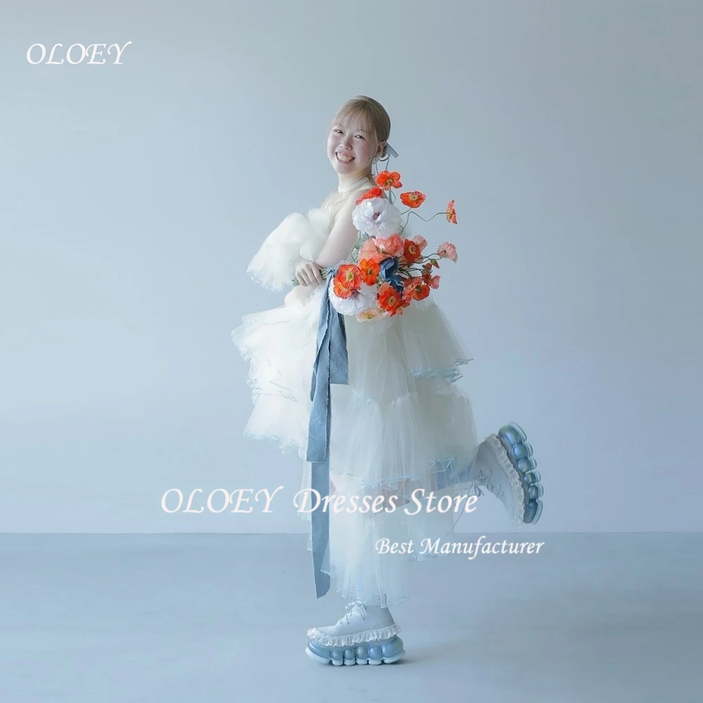 OLOEY A-Line Evening Dresses Ivory Photo Shoot Korea Wedding Prom Gowns Formal Occasion Tulle Tiered Ruffles Customised