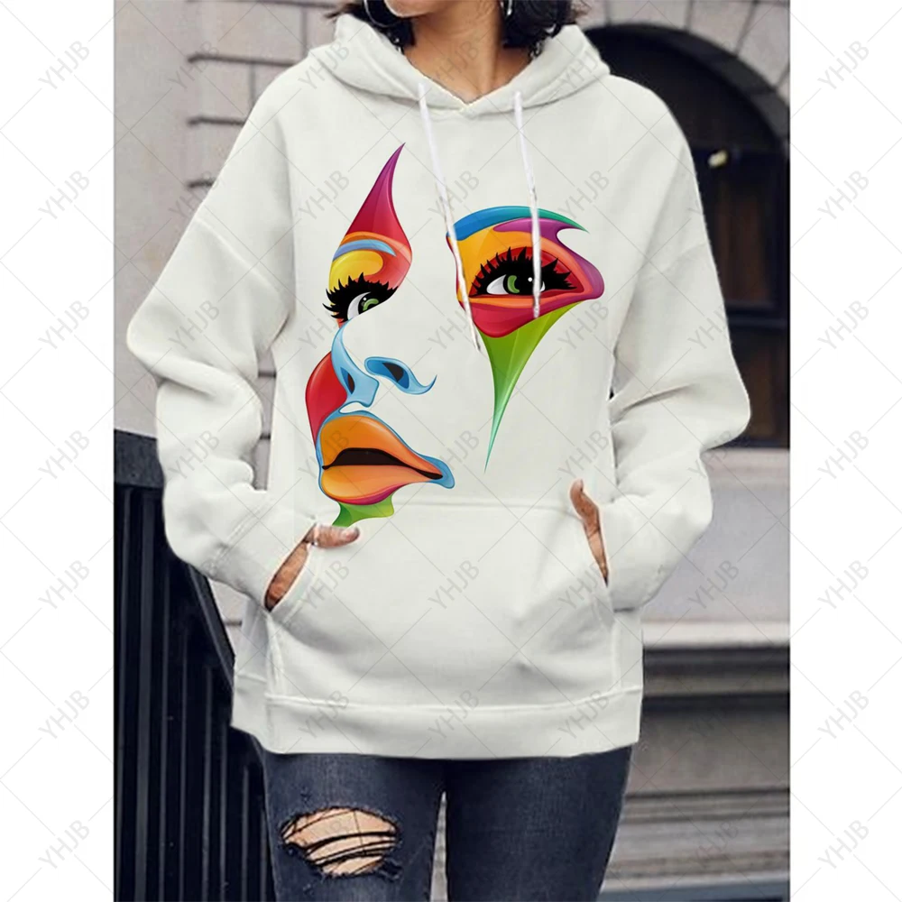 

Women's facial print Vintage Harajuku Women's Winter Hoodies Kawaii Casual Streetwear Aesthetic Oversize Top Woman Loose Hoodies