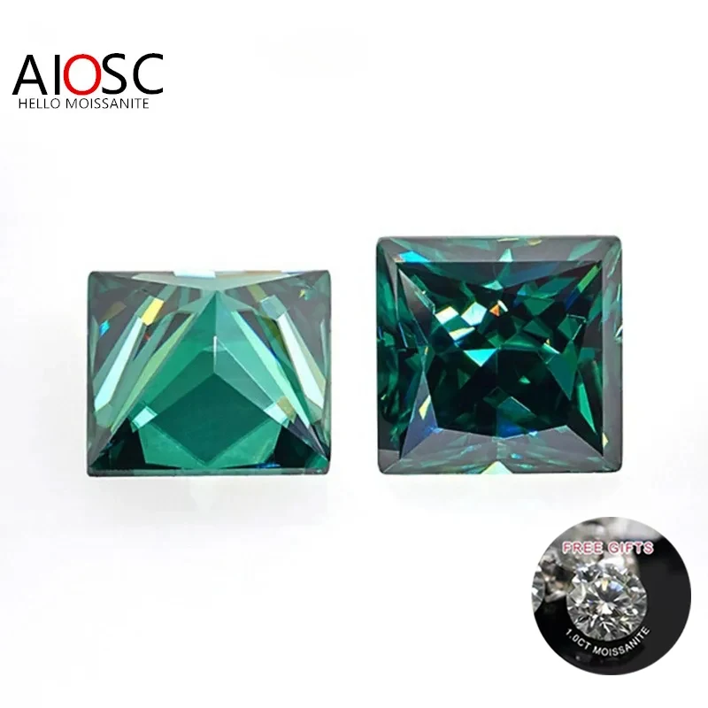 

AIOSC Green Color Moissanite Crushed Princess Cut Pass Diamond Tester with GRA Certificate Jewelry Making Wholesale Available