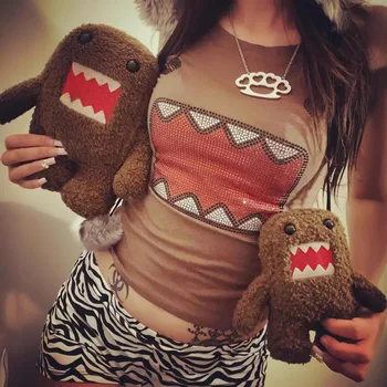 Casual Streetwear Kawaii Domo Kun Rhinestone Cartoon 2000s Quality Round Neck Short Sleeves Simple Daily Routine Fit T Shirt Top 1