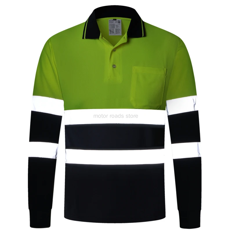 Reflective Safety Polo Shirt Two Tone Long Sleeve Safety Polo Shirt Orange High Visibility Reflective Shirt With Pockets Hi vis work shirt