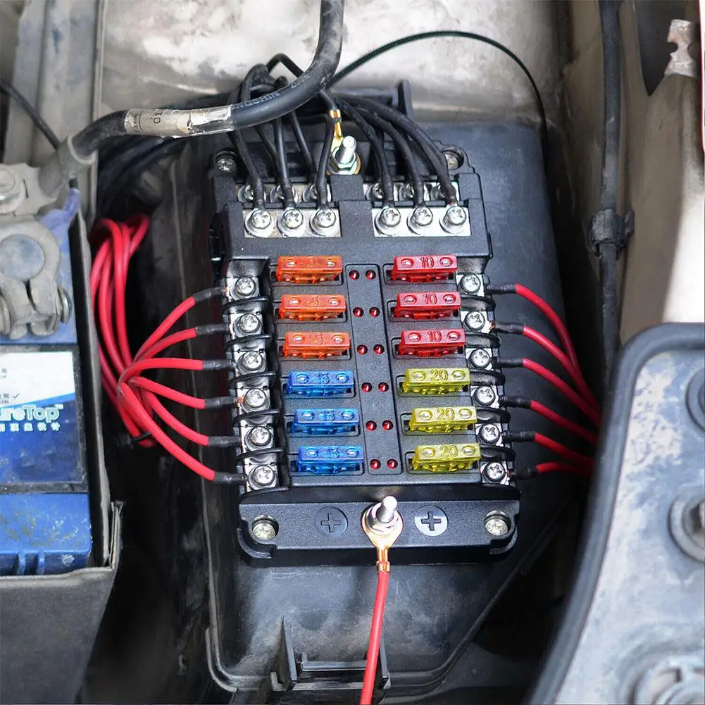 6-Way or 12-Way Car Boat Fuse Box Block Holder LED 32V 12V Waterproof Indicator Marine Power Auto Panel Board Distribution P2K5
