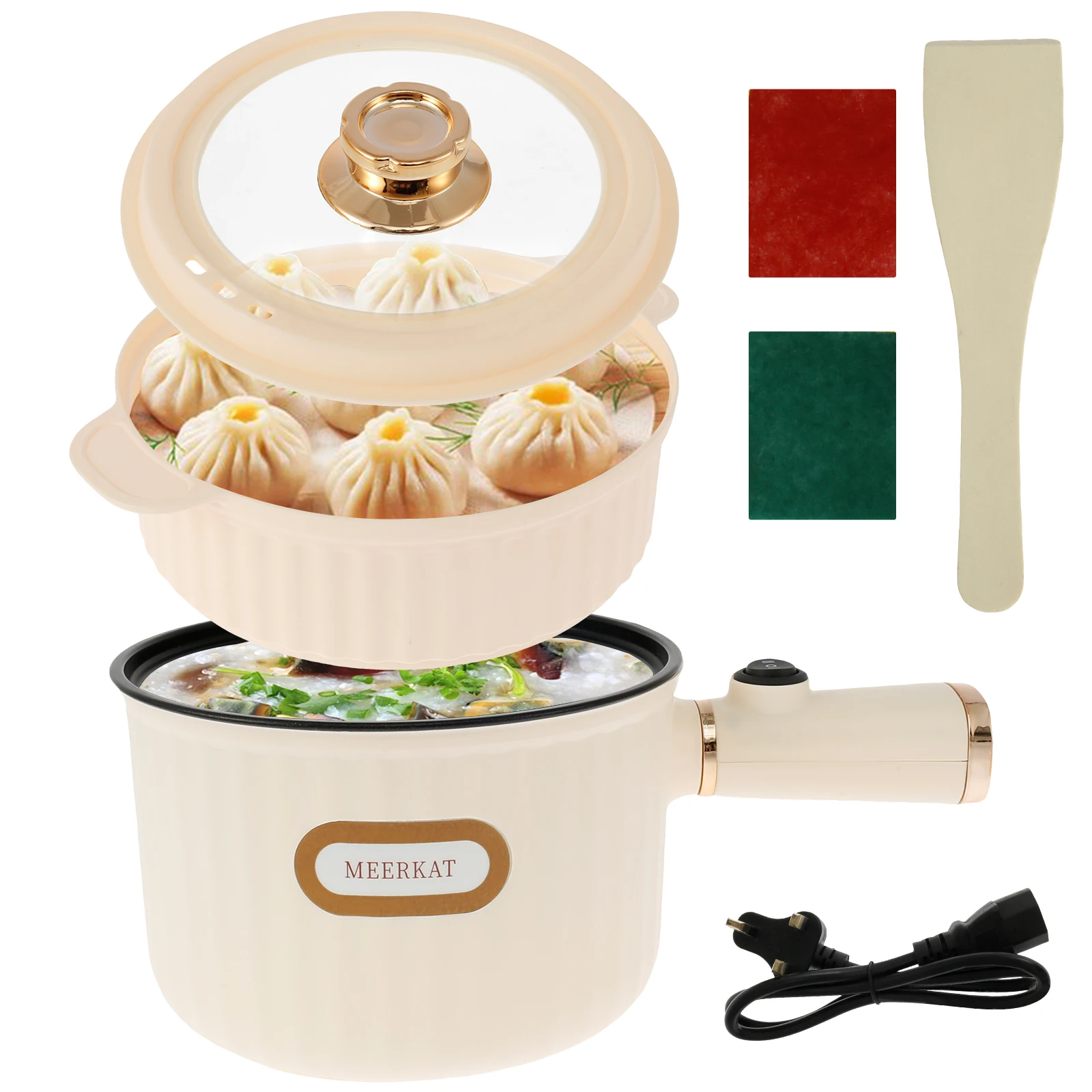 

Electric Hot Pot with Steamer 1.6L Rapid Noodles Cooker Portable Non-Stick Electric Pot Multifunctional Mini Hot Pot with