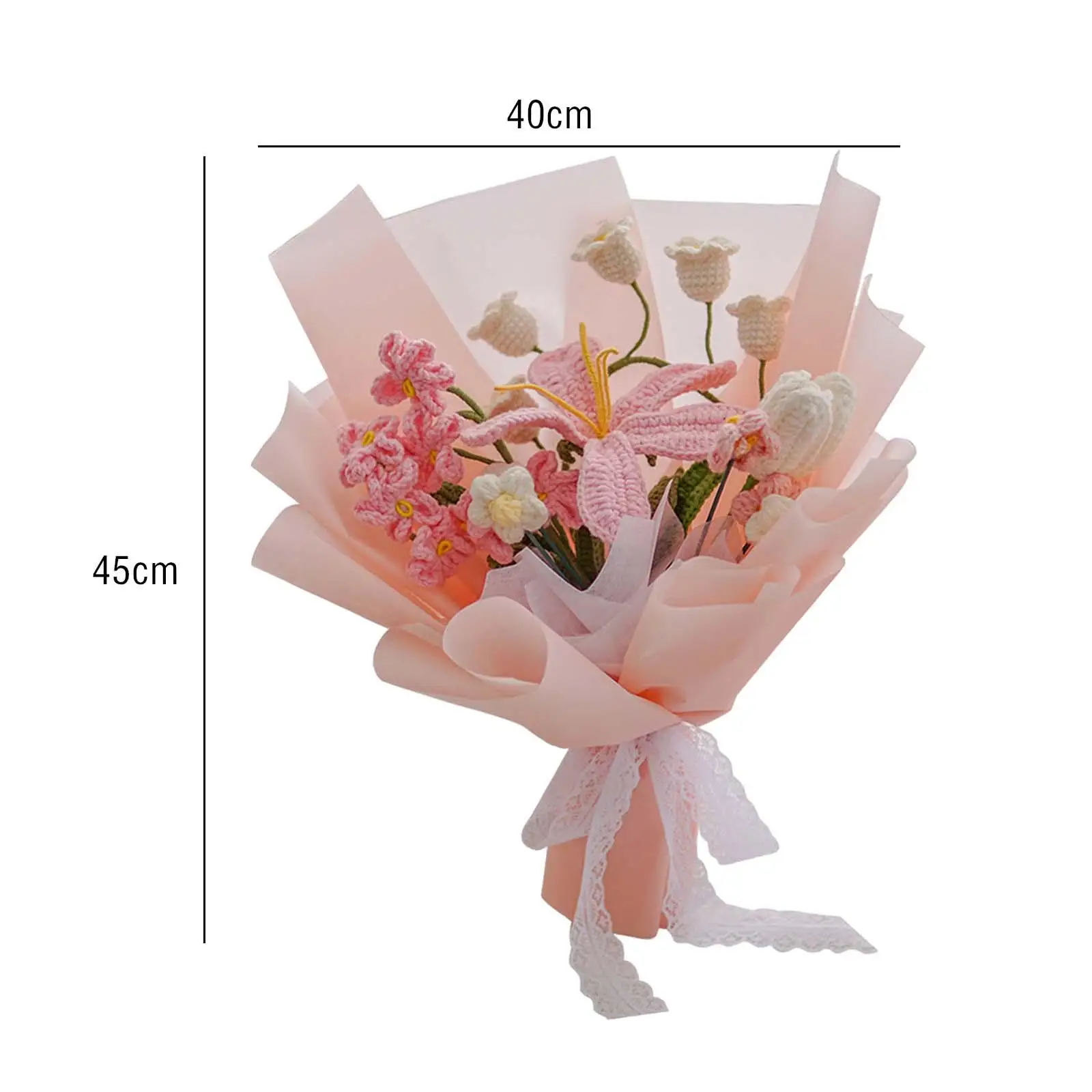 Crochet Flower Bouquet Spring Floral Arrangements Faux Flower Eternal Blessing for Mother`s Day Birthday Festival Wedding Pink