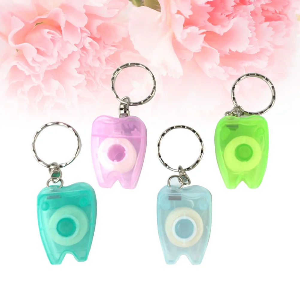 

4pcs 15M Dental Floss Portable Keychain Key Ring Floss Stick For Teeth Cleaning Oral Care (Random Color)